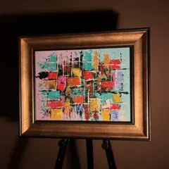 手書き油絵 抽象画 ウォールアート 額付 絵画 インテリア 油彩画