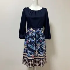 日本製　スーナウーナ　花　花柄　ネイビー　ワンピース　春　大人　デザイン