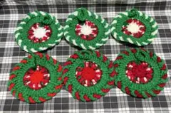 ハンドメイド かぎ針編み アクリルたわし 6枚セット クリスマスカラー