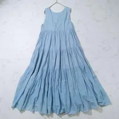 3647y【美品】ドゥロワー 小花柄ノースリーブフリルワンピース 水色 F