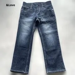 & Love 花柄刺繍ダークブルーデニムパンツ 7部丈