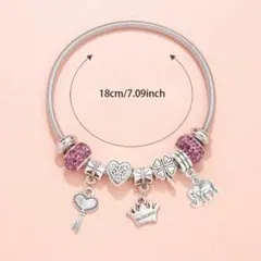 パンドラスタイル チャームブレスレット 王冠 象 ピンク フリーサイズ 高級感