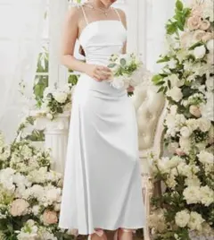 前撮り　ウェディングドレス　ワンピース　サテン