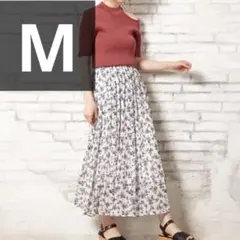 INGNI イング 花柄単色シフォンプリーツロングスカート オフホワイト M