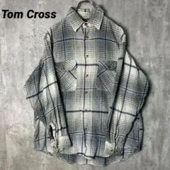 T-2480 Tom Cross ネルシャツ チェック柄 M ホワイトグレー