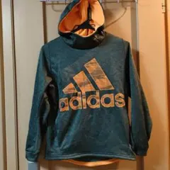 150 adidas フード付きパーカー グレー/オレンジ