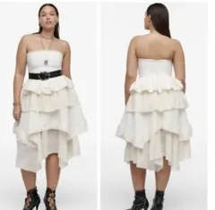 ZARA ザラ　新品タッグ付きフリル付きホワイトストラップレススカート