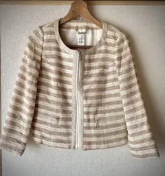 MICHEL KLEIN 綿混ノーカラー ラメツイードジャケット