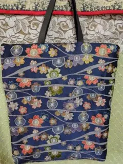 花柄模様織物生地トートバッグ