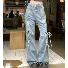 グレイル　フリンジリボン　セミフレアデニムパンツ