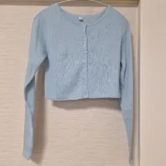 水色リブ編み　カーディガン　S