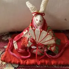 和風着物古布　うさぎ人形 扇子付き　お雛様