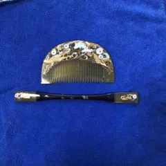 和装小物 櫛セット 鶴と花のデザイン