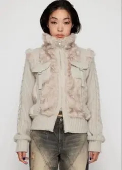laguagem CABLE KNIT FAUX FUR ブルゾン アイボリー