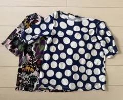 Marimekko uniqlo半袖Tシャツ 2枚セット ドット 花柄