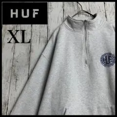 【希少XLサイズ】ハフ☆ワンポイント刺繍ロゴ入りハーフジップスウェット/2364