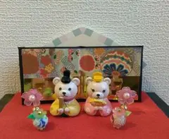 クマ ミニチュア おひなさま ひな祭り 桃の節句 ひな人形 桜 屏風 手まり
