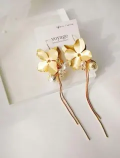 マットゴールド フラワー ピアス イヤリング ブライダル ハンドメイド