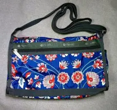 レスポートサック　花柄　ブルー系×赤　ショルダー　バッグ