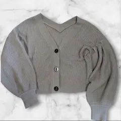 グリーン Vネック カーディガン　クロップド丈　AB148