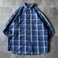 90s Ralph Lauren コットンシャツ チェック 青 L A879