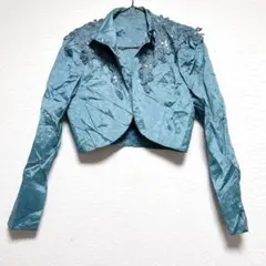 【激レア】海外古着 刺繍デザイン ショート丈ジャケット 個性的 y2k 青 S