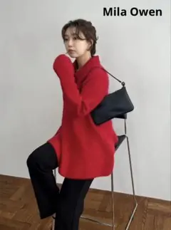 ミラオーウェン　衿付きペプラムニットプルオーバー