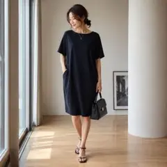 美品　ドゥーズィエムクラス シルク混 コクーンワンピース 黒 ゆったりのサムネイル