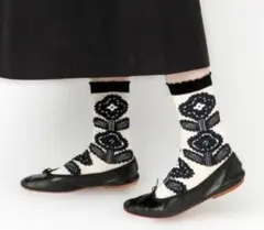 セール　新品　フレンチブル　ソックス　靴下　花柄　オフホワイト　北欧調　レトロ