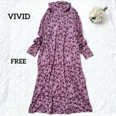 HanaeMori VIVID 総柄ワンピース　個性派　紫　ハイネック　派手