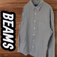 BEAMS　長袖シャツ　トップス　ギンガムチェック柄　メンズ　L　グレー　綿