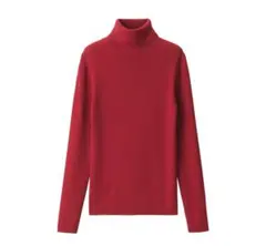 新品！無印良品 洗えるウールハイゲージリブタートルネックセーター レッドL