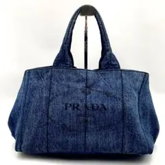 PRADA プラダ カナパ デニム トライアング トートバッグ 大容量 ブルーのサムネイル
