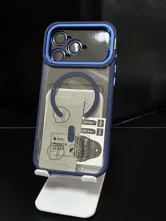 iPhone17 Pro Max用青いクリアケース マグネット対応