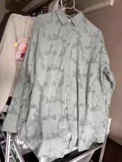 ペールグリーン 花柄ジャガード 長袖シャツのサムネイル