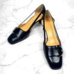 新品級✨銀座かねまつ パンプス スクエアトゥ バックル ネイビー 22.5のサムネイル