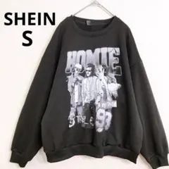 シーイン 長袖トレーナー スウェット ビッグプリント カジュアル ブラック S