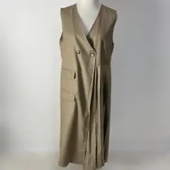 ジャンパースカート 春 夏 ロングワンピース プリーツ ベージュ Mサイズ