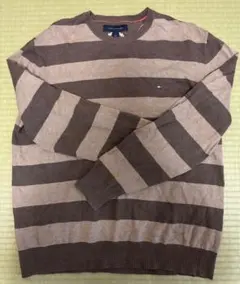 TOMMY HILFIGER ブラウン・ベージュストライプセーター L/G