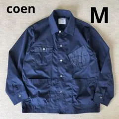 美品 coen コーエン ポリエステルツイルカバーオールジャケット 紺 M