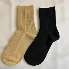 【即日発送】新品未使用　レディース　リブ編みソックス 2色セット　ベージュ＆黒