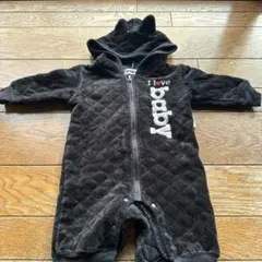 フード付きロンパース 黒 i love baby