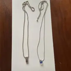 シルバー ネックレス 青色ストーン付き2点セット