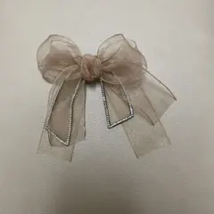 ベージュリボンバレッタ ピンクドットリボン ヘアアクセサリーセット