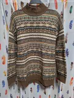 LOWRYS FARM ノルディック柄タートルネックセーター FREE SIZE