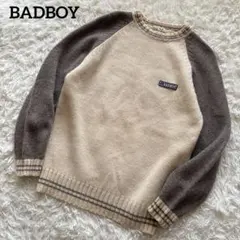 BADBOYバッドボーイ 90s ラグランニット ウールセーター L クリームのサムネイル
