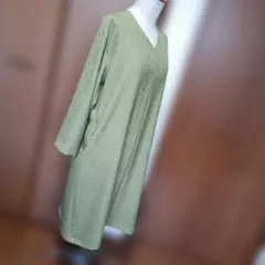 着物リメイク　ゆったりワンピース　正絹色無地　柳染色　ハンドメイド