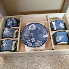 紺と白のコーヒーカップセット 5個のサムネイル