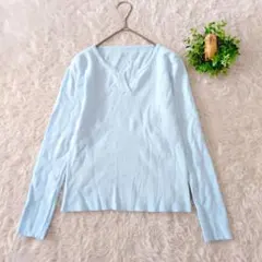 DoulaDoula　ニット　セーター　水色　キーネック　長袖　キレイ色　上品