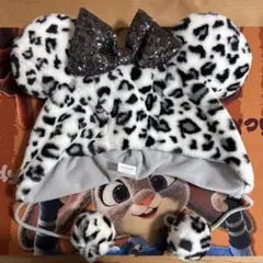 ディズニーリゾート　ヒョウ柄 ファンキャップ ミニー レオパード ホワイト　白黒